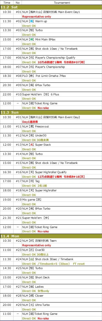 風林火山 2024 11 Schedule